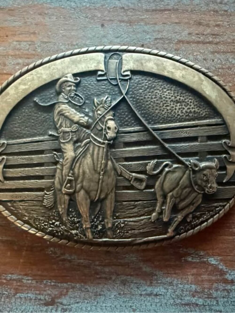 Vintage Tony Lama western rodeo brass belt buckle and Resistol etched belt 44